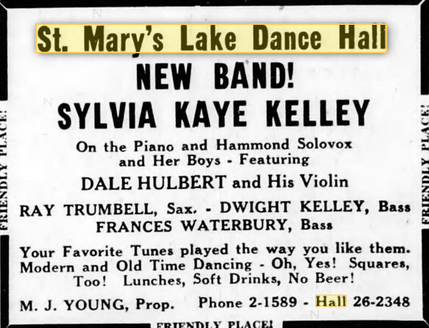 St. Marys Lake Dance Hall - July 1950 (newer photo)